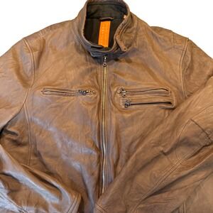 Robert Comstock Vertical Mens Brown Lambskin Leather Moto Jacket XLT Tall